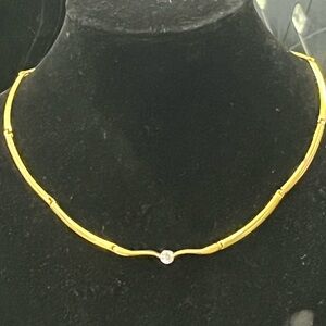 CZ diamond tension set solitaire gold link necklace statement jewelry piece